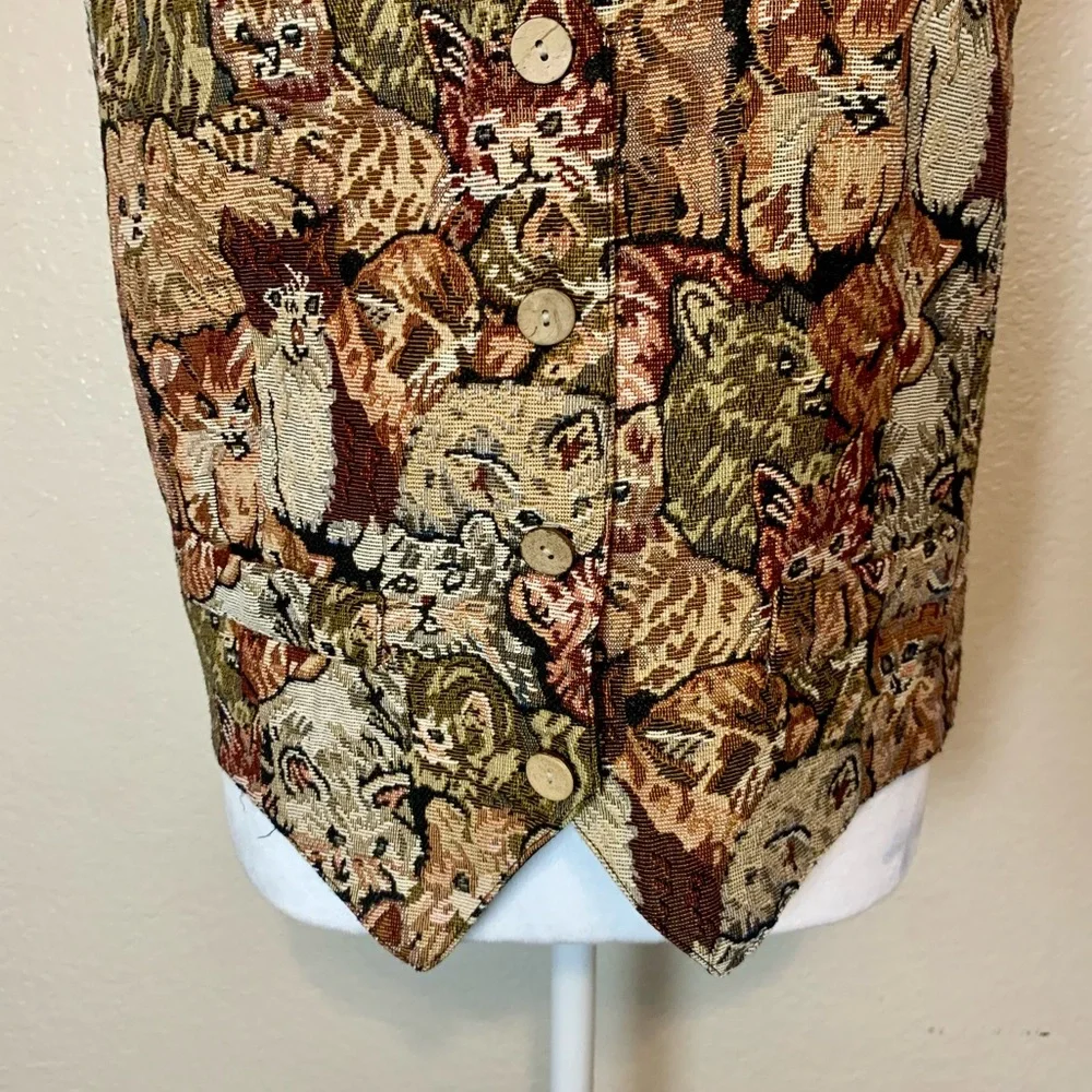Tapestry Cat Vest Brown Black Tan Size Large
